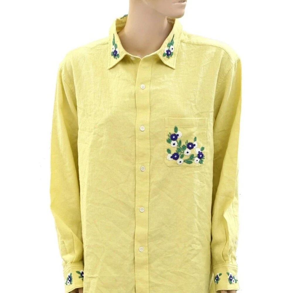 Bode Beaded Chicory Long Sleeve Shirt Top Buttondown Floral Cotton M 272572